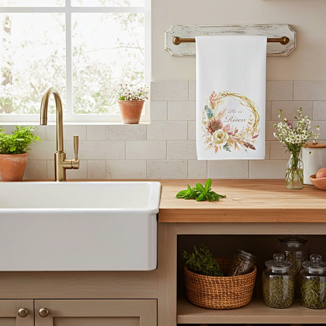 Paño De Cocina Él es Risen boho floral wreath Pascua (Subido por el creador)