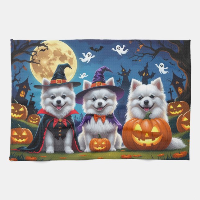 Paño De Cocina El esquimal americano Dogs Calabaza Halloween Funn (Horizontal)