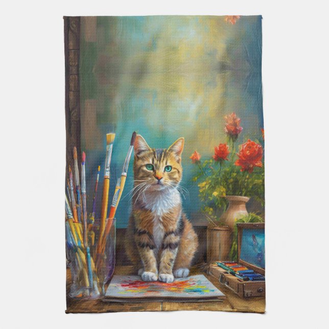 Paño De Cocina El gato artístico (Vertical)