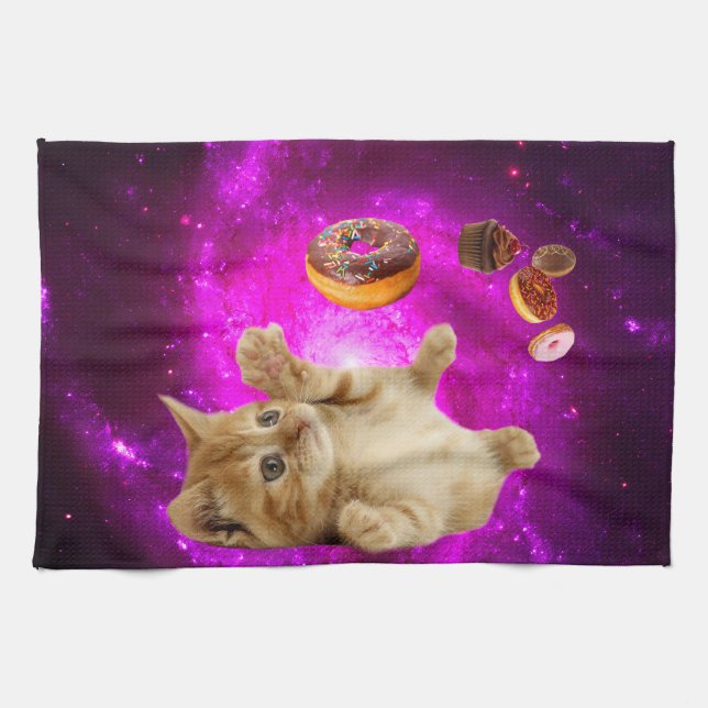 Paño De Cocina El gato espacial y los donuts voladores (Horizontal)
