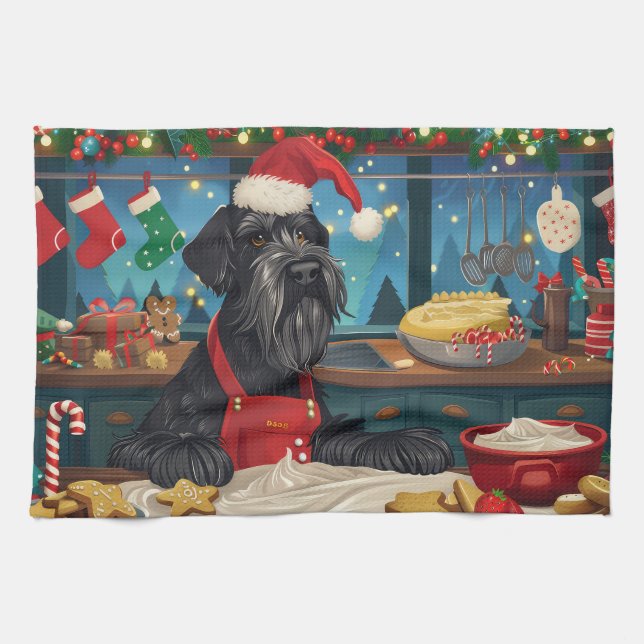 Paño De Cocina El gigante Schnauzer Holiday Baking: Navidades fes (Horizontal)