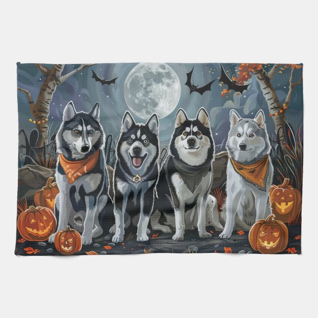 Paño De Cocina El Husky Siberiano Halloween Spooky (Horizontal)
