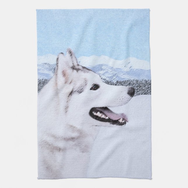 Paño De Cocina El Husky Siberiano (Plata y Blanco) Pintura de art (Vertical)