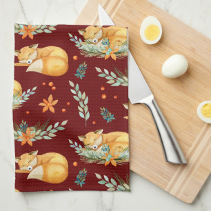 Paño De Cocina El invierno Cottagecore Sleeping Fox oscuro rojo