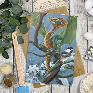 Paño De Cocina El invierno de los Green Dragon Chickadees