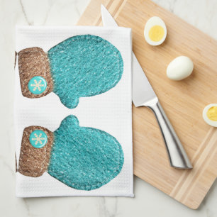 Paño De Cocina El invierno es tierno copo de nieve verde azulado 