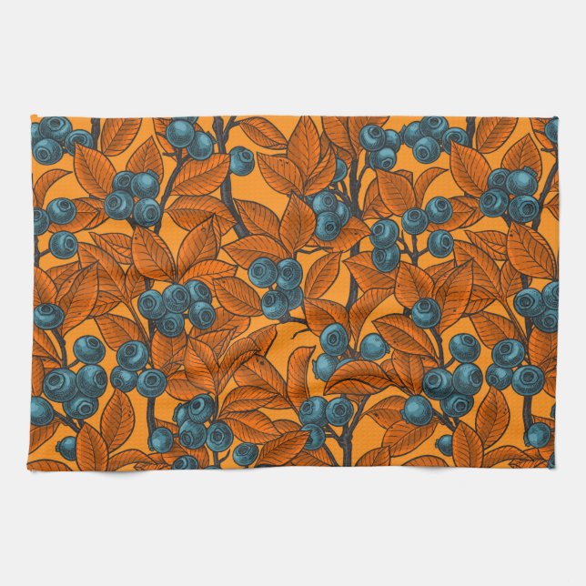 Paño De Cocina El jardín de arándanos, azul y naranja (Horizontal)