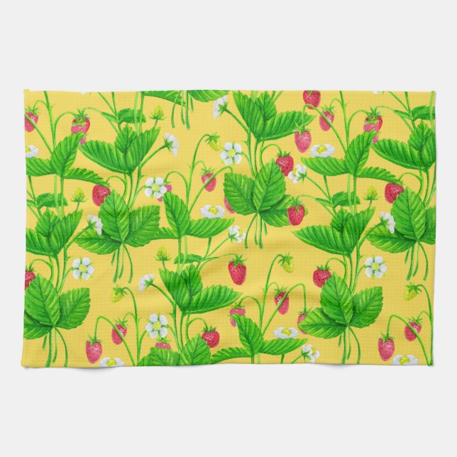 Paño De Cocina El jardín de fresas en amarillo (Horizontal)