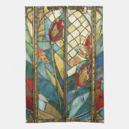 Paño De Cocina El Jefe Rojo de Vidrio Manchado atiende al amanece