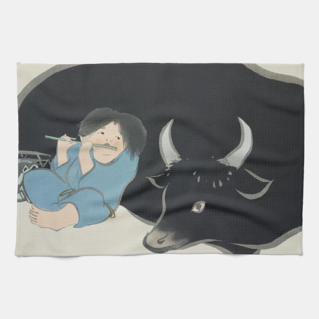 Paño De Cocina El jugador de flauta Kamisaka Sekka japón puede (Horizontal)