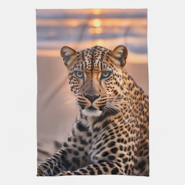 Paño De Cocina El leopardo en la playa (Vertical)