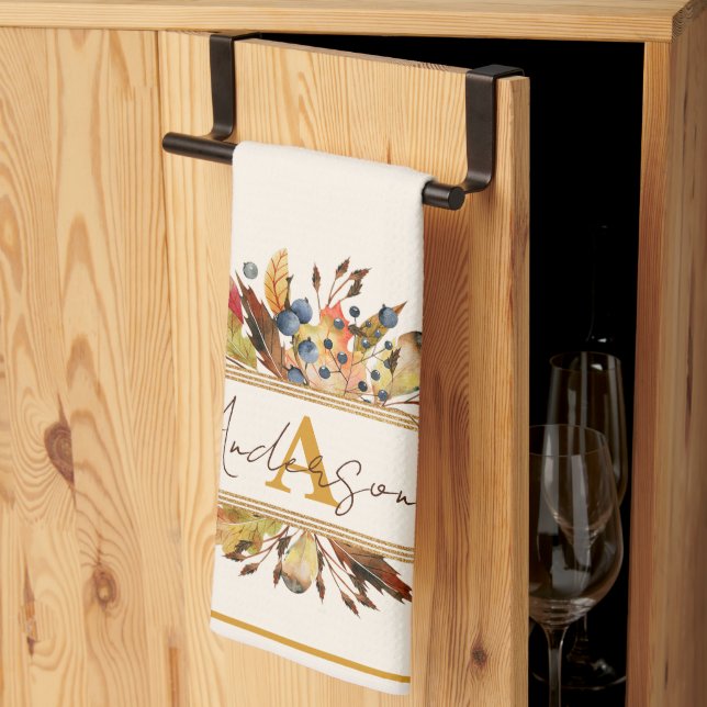 Paño De Cocina El marco de hojas de otoño personalizado (Pliegue de tercios)