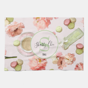 Paño De Cocina El moderno Shabby Chic Peonies y Macarons Set