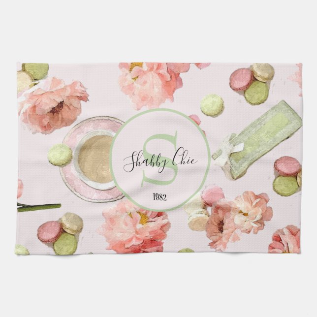 Paño De Cocina El moderno Shabby Chic Peonies y Macarons Set (Horizontal)