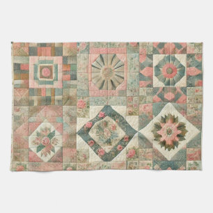 Paño De Cocina El mosaico rosa verde de Rubor quema la flor rústi