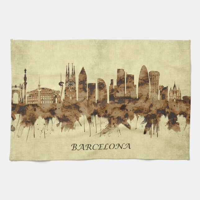 Paño De Cocina El paisaje urbano de Barcelona España (Horizontal)