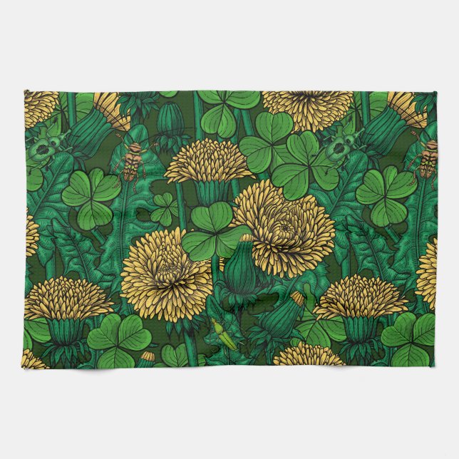 Paño De Cocina El prado en verde y amarillo (Horizontal)