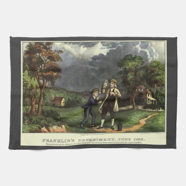 Paño De Cocina El relámpago de Benjamin Franklin con el experimen (Horizontal)