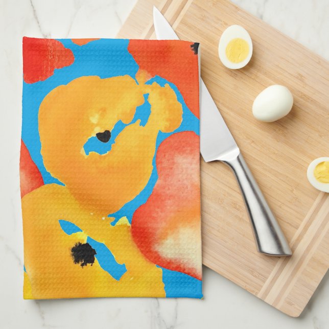 Paño De Cocina El rojo y el naranja adornan el arte floral (Doblado Cuarto)