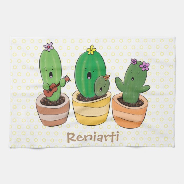 Paño De Cocina El trío de cactus lindo canto ilustracion personal (Horizontal)