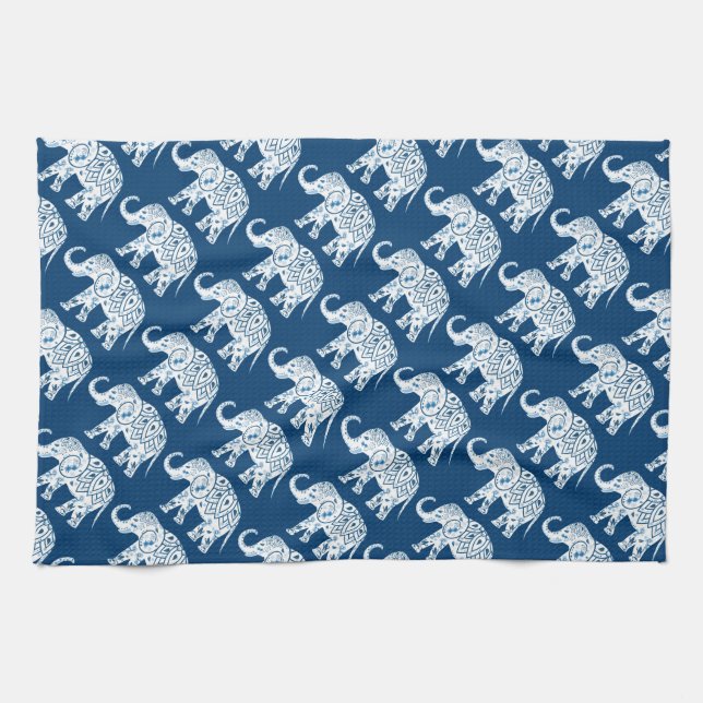 Paño De Cocina Elefante azul modelado adornado (Horizontal)