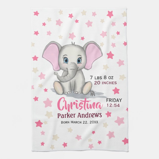 Paño De Cocina Elefante bebé con estadísticas de natalidad de Chi (Vertical)