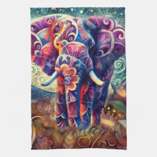 Paño De Cocina Elefante caprichoso en la noche Estrellas moradas