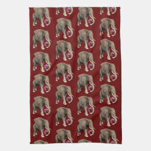Paño De Cocina Elefante Con Orquídea Rosa