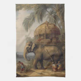 Paño De Cocina Elefante de escena botánica vintage con howdah tam