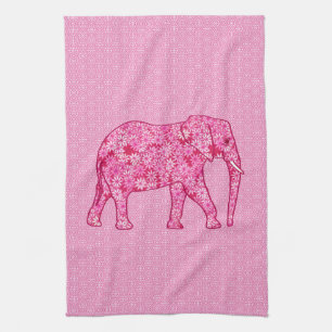 Paño De Cocina Elefante de las flores - rosa fucsia
