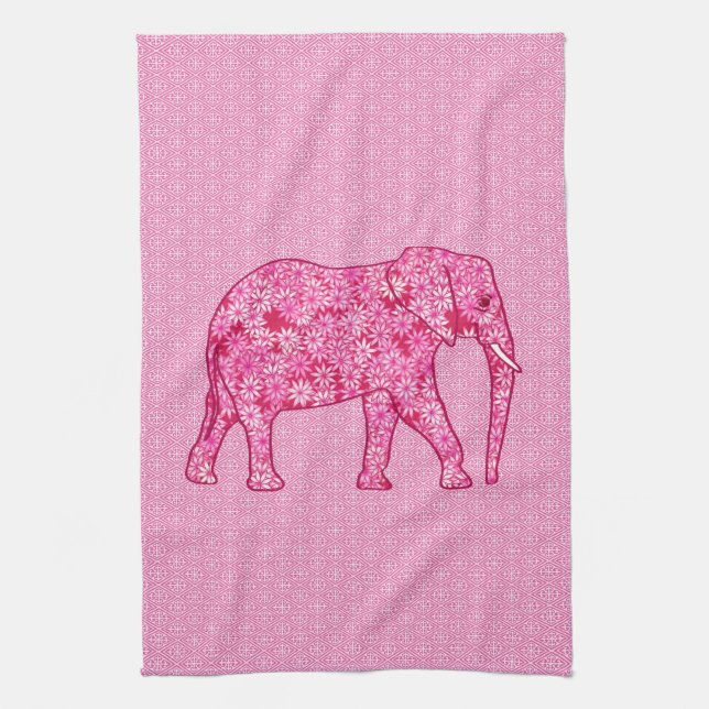 Paño De Cocina Elefante de las flores - rosa fucsia (Vertical)