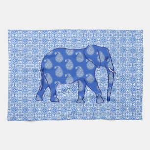 Paño De Cocina Elefante de paisley - azul cobalto y blanco