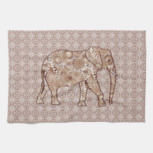 Paño De Cocina elefante de remolino fractal - marrón y taupe