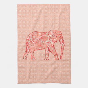 Paño De Cocina elefante de remolino fractal - naranja de coral y