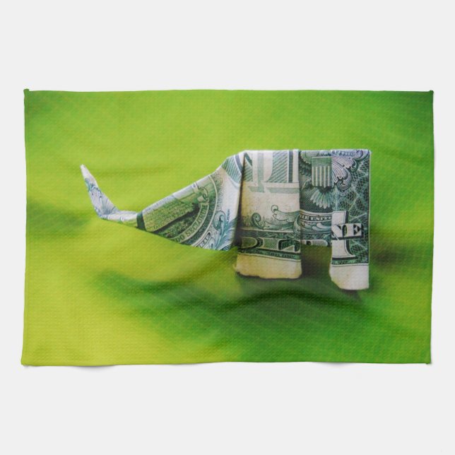 Paño De Cocina Elefante del origami de la factura del dólar sobre (Horizontal)