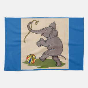 Paño De Cocina elefante feliz jugando con cuerda y bola