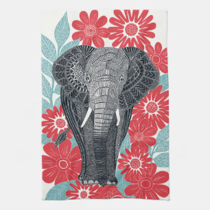 Paño De Cocina elefante folclórico rojo