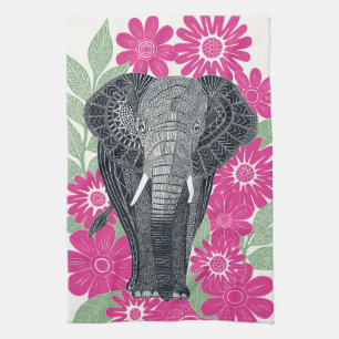 Paño De Cocina elefante folclórico rosa