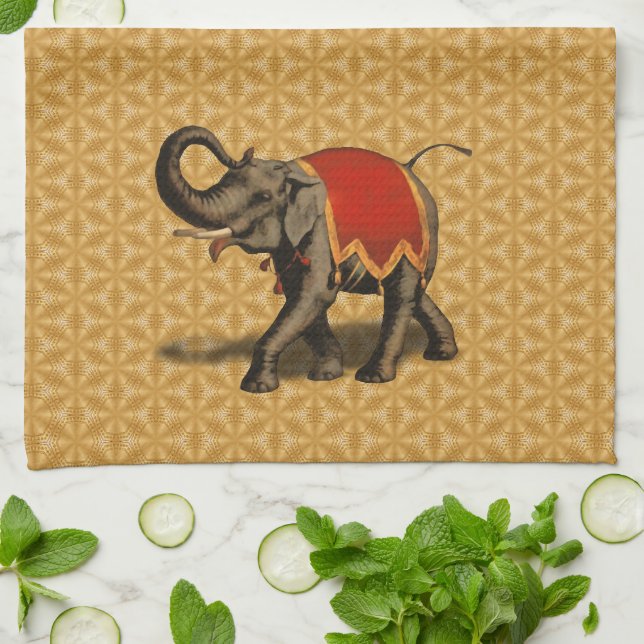 Paño De Cocina Elefante indio con tela roja (Doblado)