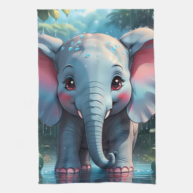 Paño De Cocina Elefante lindo en la lluvia (Vertical)