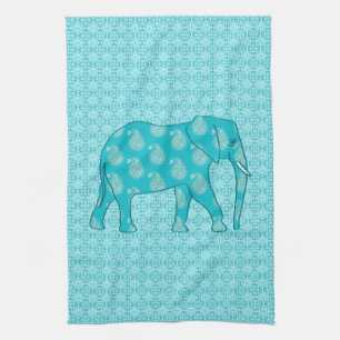 Paño De Cocina Elefante paisley - turquesa y aqua