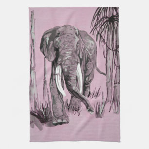 Paño De Cocina Elefante Pasando Por La Sabana Madera En Rosa