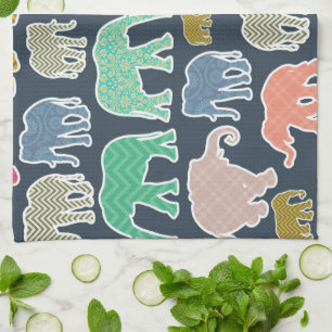Paño De Cocina Elefantes Coloridos, Patrón De Elefantes, Zigzag