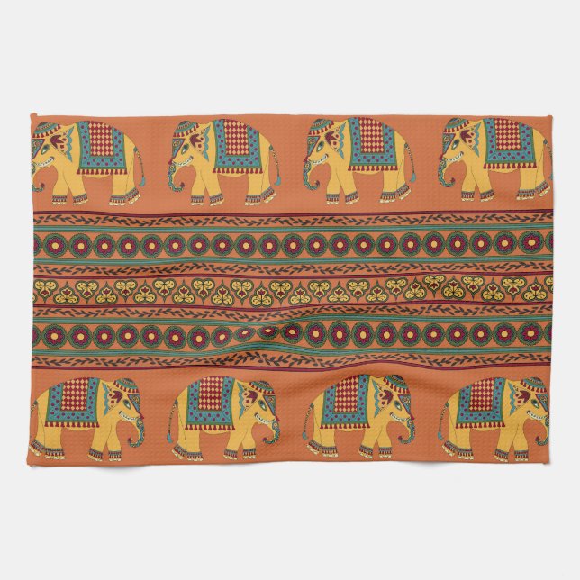 Paño De Cocina Elefantes Indios, Naranjas Tradicionales Sin Marea (Horizontal)