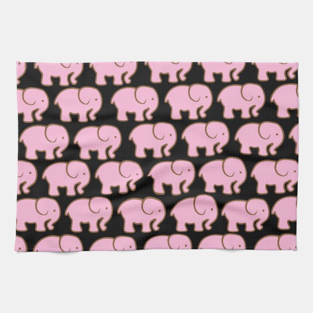 Paño De Cocina Elefantes lindos rosados bonitos en negro (Horizontal)