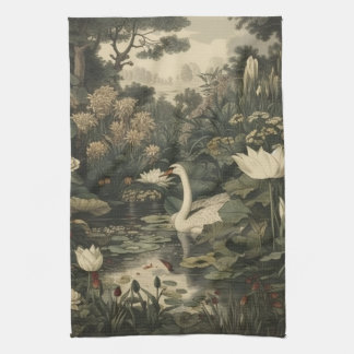 Paño De Cocina Elegancia Botánica – Cisne en el Bosque