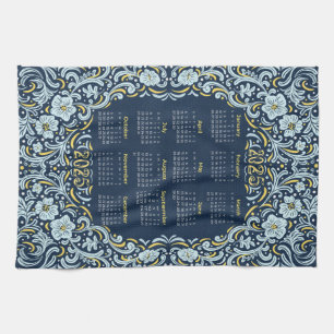 Paño De Cocina Elegancia floral del calendario 2025