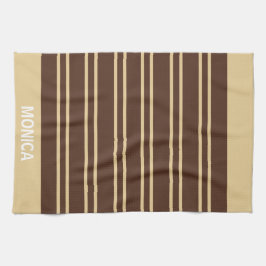 Paño De Cocina Elegant Beige &Brown Stripes Pattern Custom Name