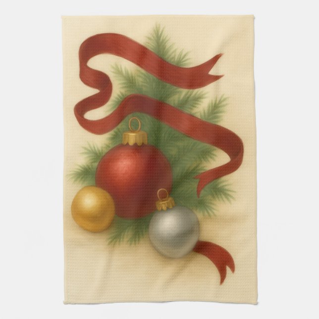 Paño De Cocina Elegant Christmas Baubles & Ribbon Tea Towel  (Vertical)