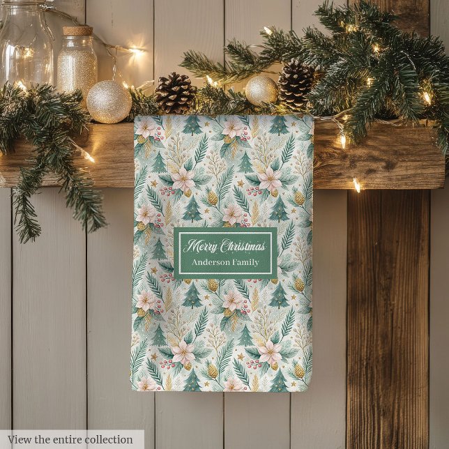 Paño De Cocina Elegant Christmas Kitchen Towel Sage Green Floral (Elegant Christmas Kitchen Towel Sage Green Floral)